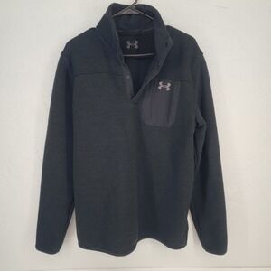 Under Armour | Large Black Fleece Snap Mock Neck Pullover Sweater Performance